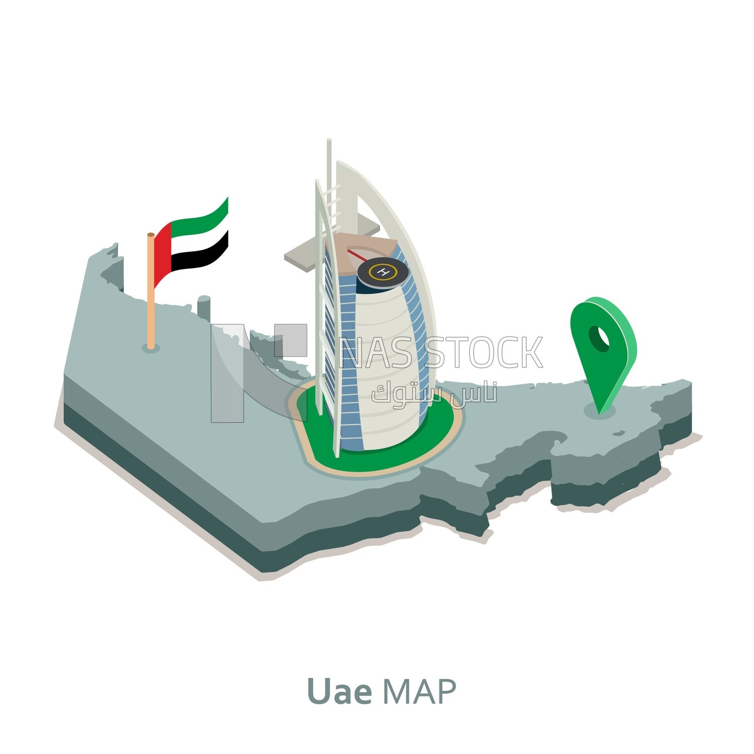 Isometric design of map of the United Arab Emirates