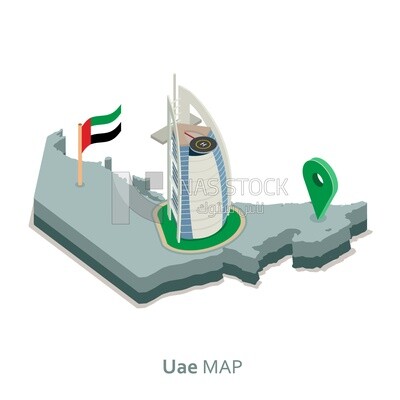 Isometric design of map of the United Arab Emirates