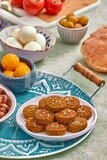 close-up of  falafel tablets, Arabic breakfast, arab restaurant,  oriental breakfast