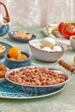 close-up of oriental breakfast, a dish of foul medames, Arabic breakfast, arab restaurant