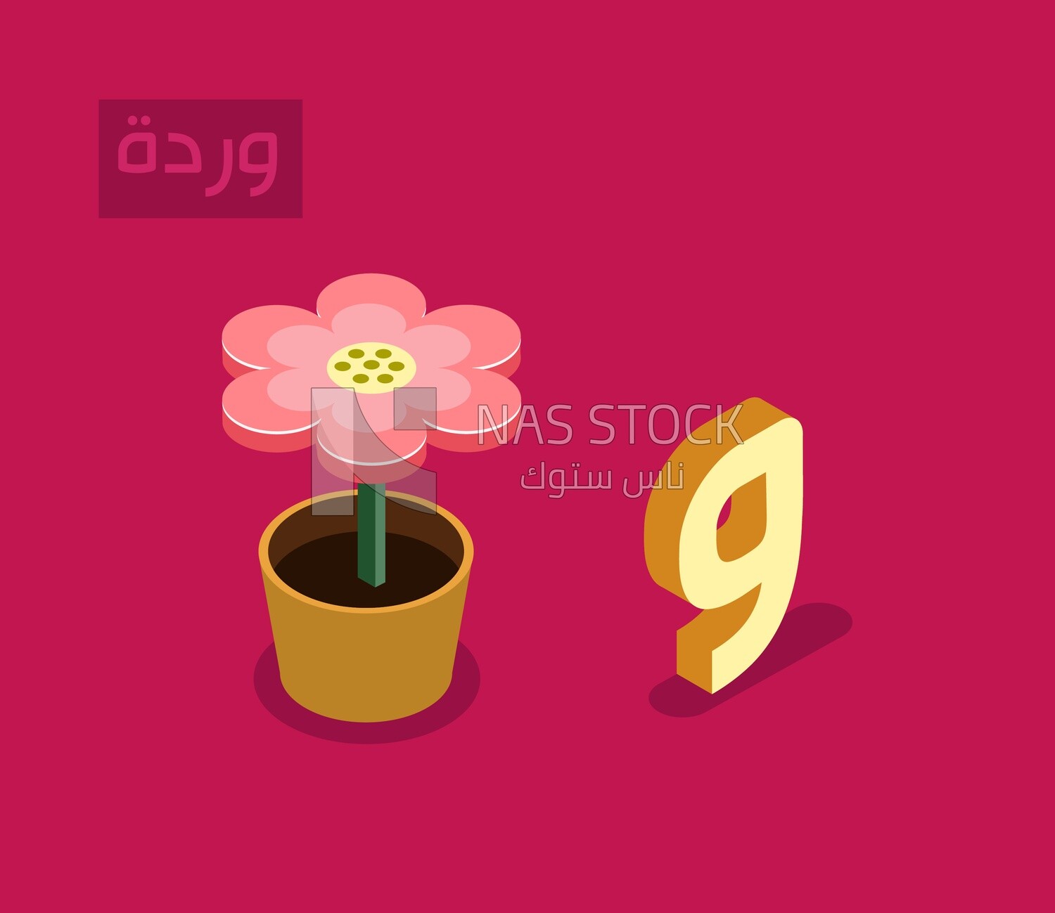 Isometric design of the Arabic alphabet,with the word &quot;rose&quot;