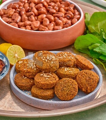 close-up of  falafel tablets, Arabic breakfast, arab restaurant,  oriental breakfast