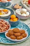 Close-up of  falafel tablets, Arabic breakfast, arab restaurant,  oriental breakfast