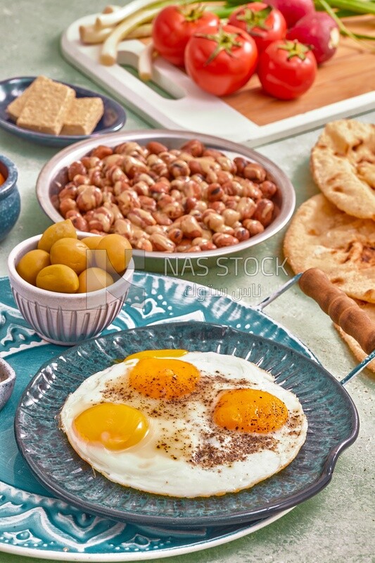 Plate of fried egg, Arabic breakfast, oriental breakfast, arab restaurant