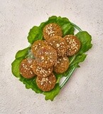 Close-up of falafel tablets, Arabic breakfast, arab restaurant,  oriental breakfast