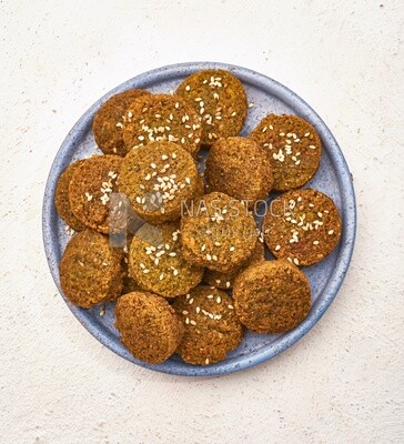 Close-up of falafel tablets, Arabic breakfast, arab restaurant,  oriental breakfast