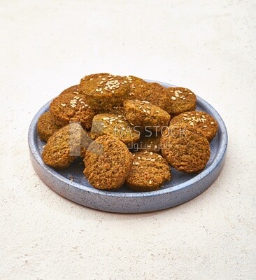 Close-up of falafel tablets, Arabic breakfast, arab restaurant,  oriental breakfast