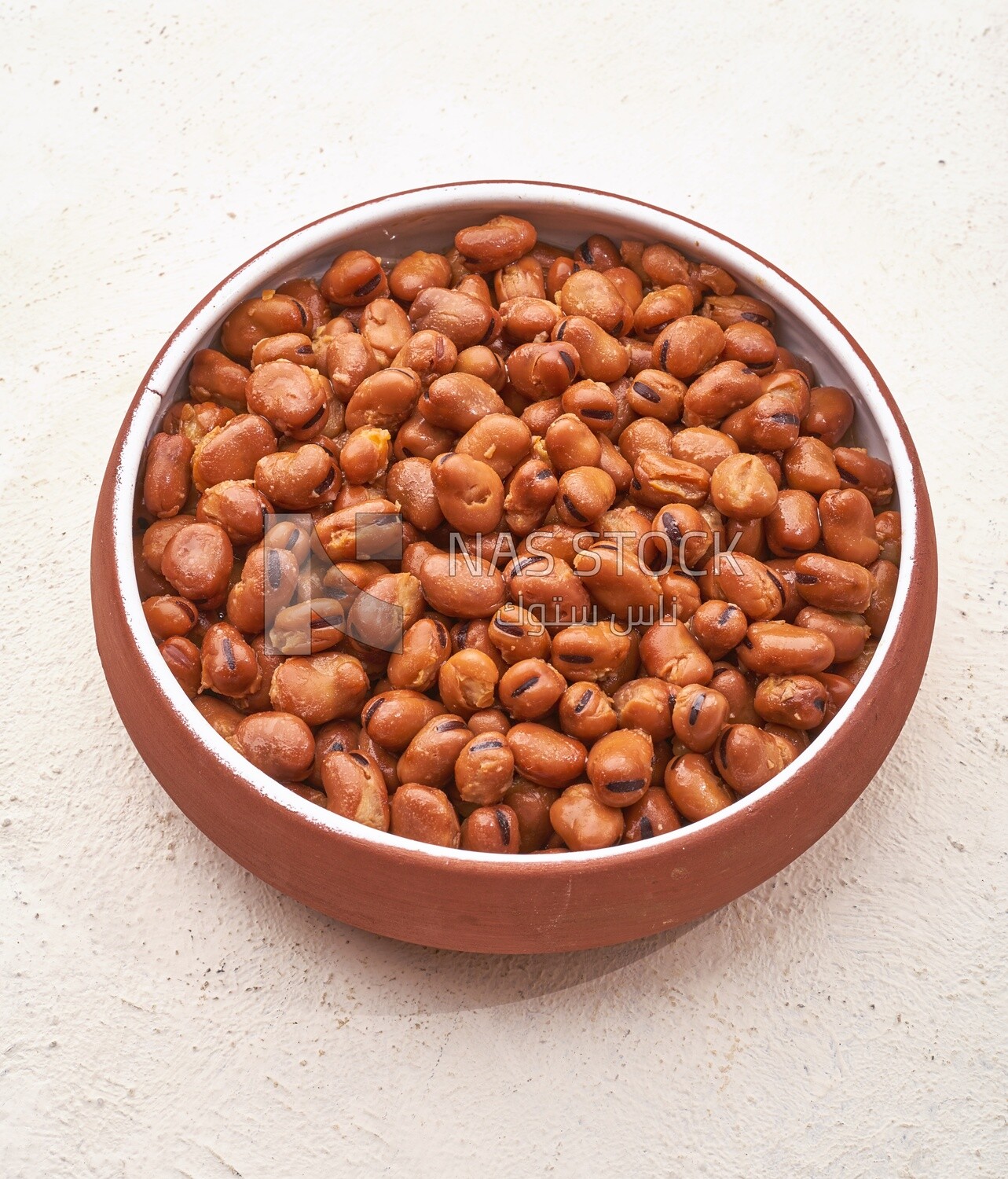 Close-up of oriental breakfast, a dish of foul medames, Arabic breakfast, arab restaurant