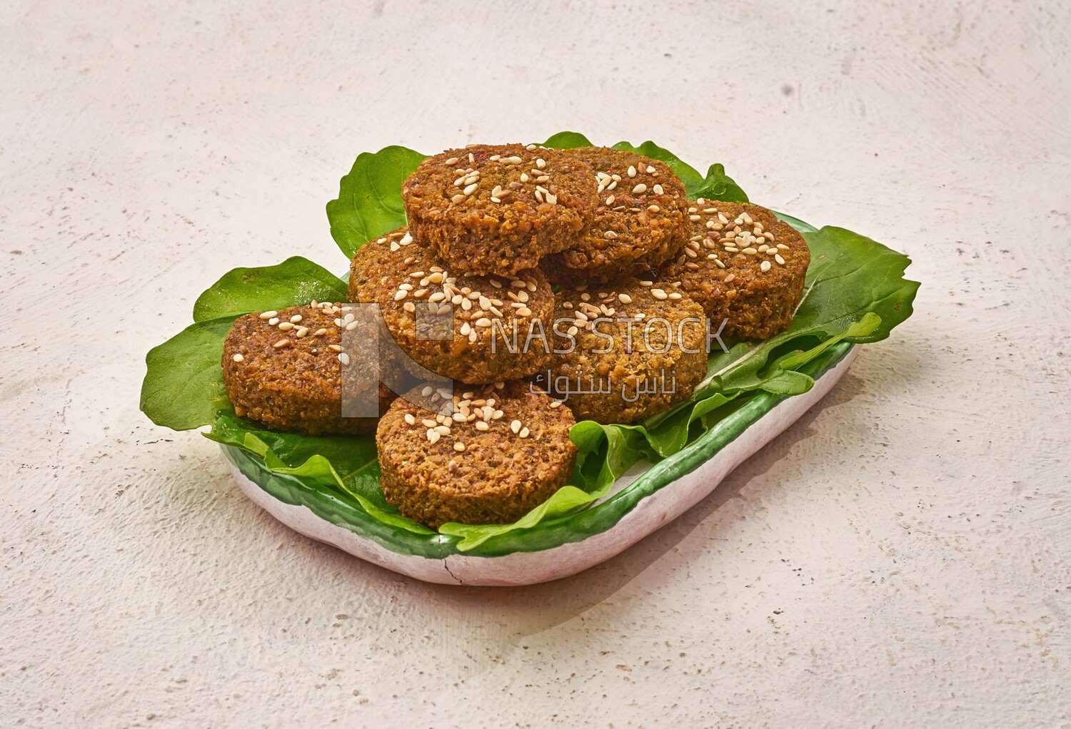 Close-up of falafel tablets, Arabic breakfast, arab restaurant,  oriental breakfast
