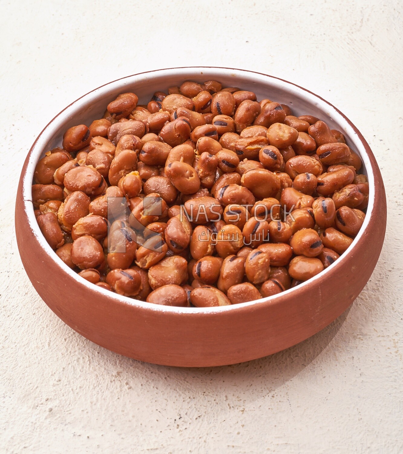 Close-up of oriental breakfast, a dish of foul medames, Arabic breakfast, arab restaurant