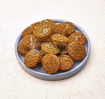 Close-up of falafel tablets, Arabic breakfast, arab restaurant,  oriental breakfast