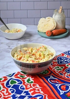 Bowl of Coleslaw, cold appetizers, Arabic dishes, oriental foods