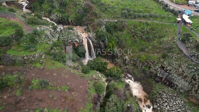 drone footage of the Majdal Shams village, landscape waterfall, tourism in Palestine