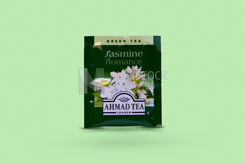 Pack of tea with jasmine flavor, delicious hot drink, hot drinks