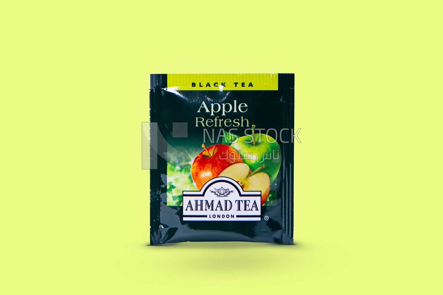 Pack of tea with apple flavor, delicious hot drink, hot drinks