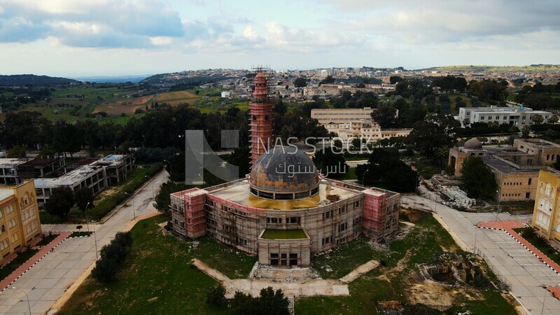 drone footage of Omar Al-Mukhtar University Library, Al-Bayda, Al-Jabal Al-Akhdar, Libya, landmarks in Libya