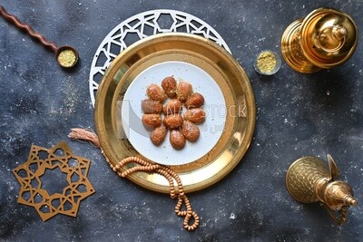 Plate of Remosh El Set with nuts, oriental Arabic sweets, Ramadan sweets