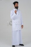 Saudi man wearing a medical coat and a stethoscope, white background, medicine and health care, Saudi model