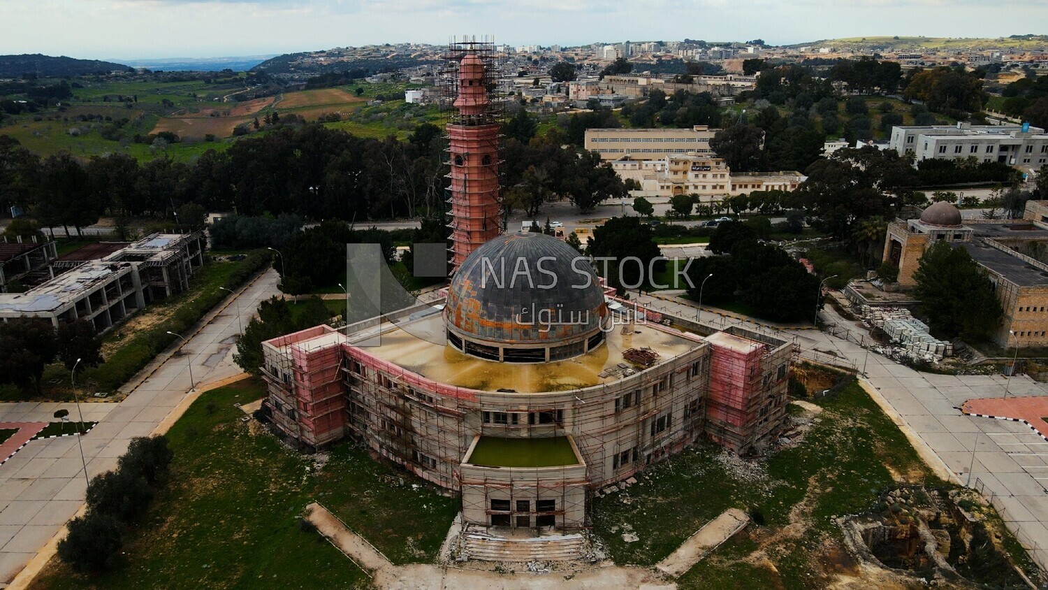 drone footage of Omar Al-Mukhtar University Library, Al-Bayda, Al-Jabal Al-Akhdar, Libya, landmarks in Libya