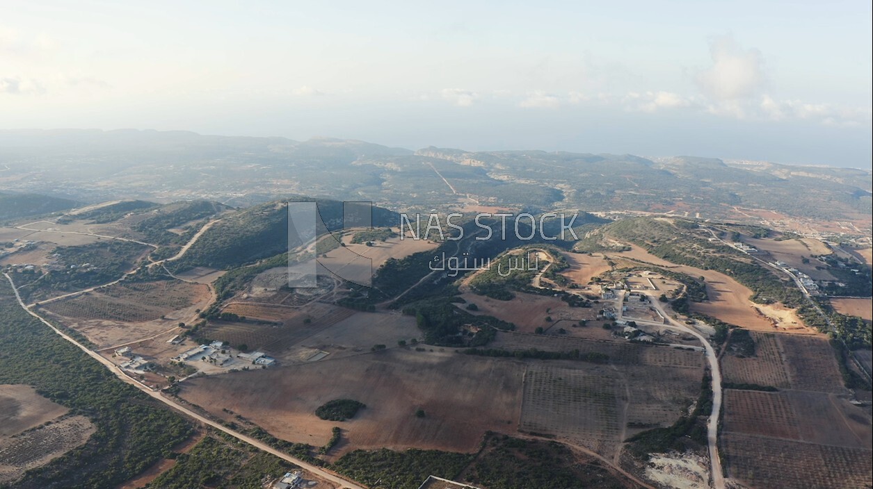 drone footage shows green space from a high view in Libya, landmarks in Libya