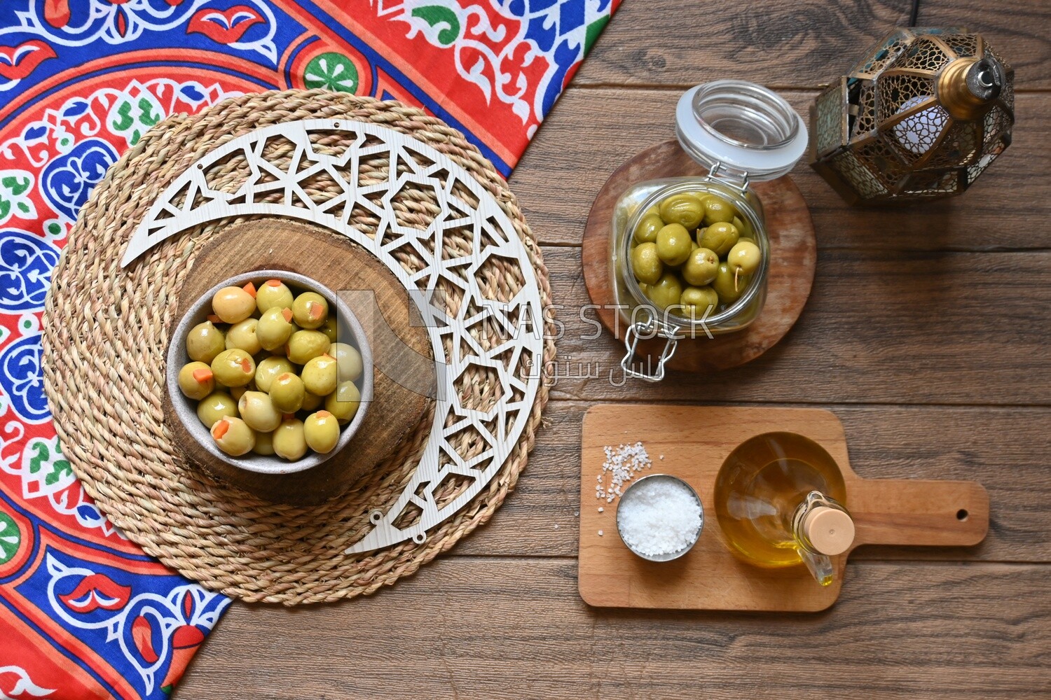 Bowl of Pickled green olives, Egyptian pickles, Arab restaurants