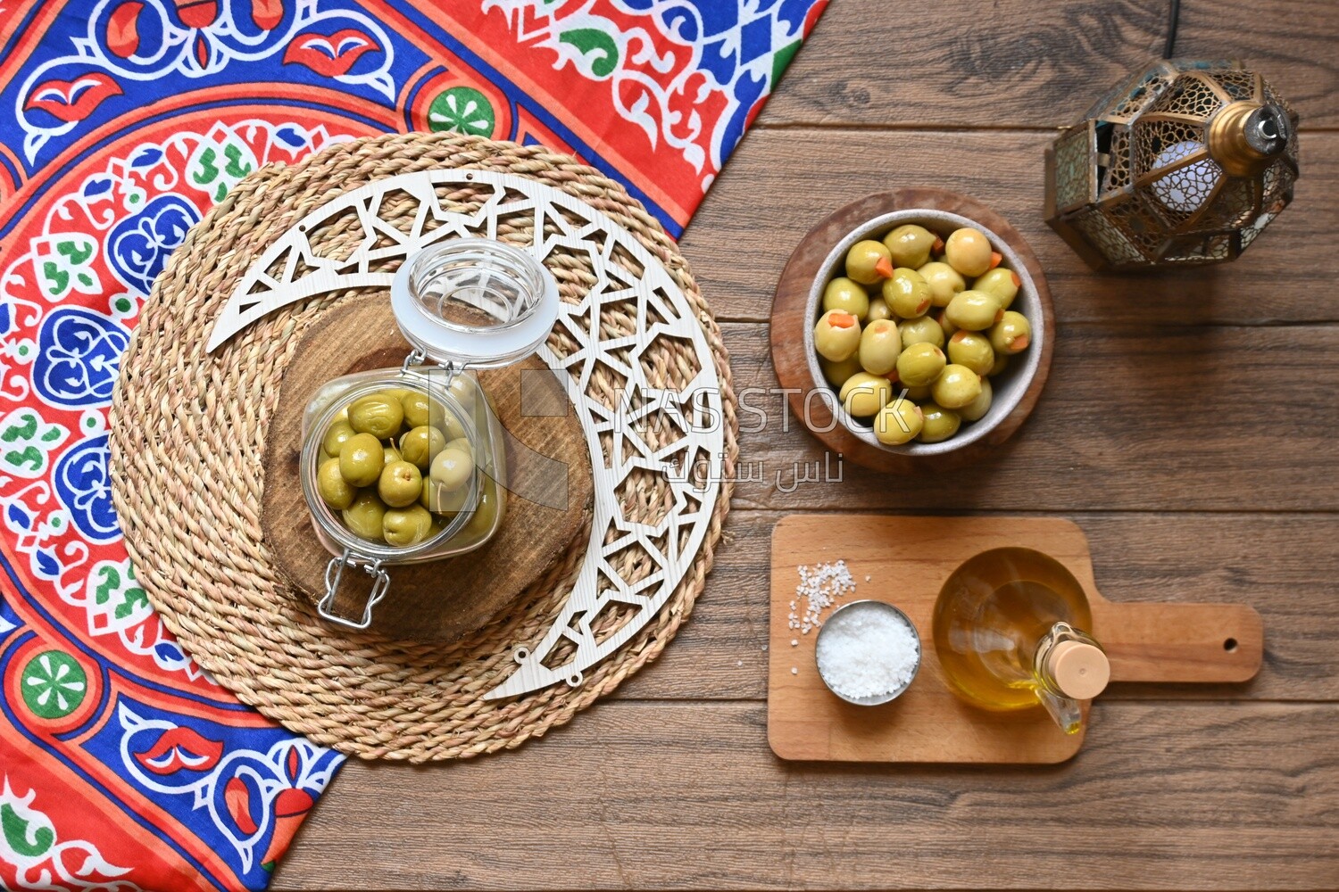Bowl of Pickled green olives, Egyptian pickles, Arab restaurants