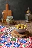 Bowl of Pickled green olives, Egyptian pickles, Arab restaurants