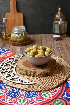 Bowl of Pickled green olives, Egyptian pickles, Arab restaurants