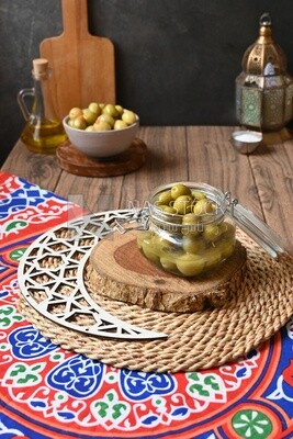 Bowl of Pickled green olives, Egyptian pickles, Arab restaurants