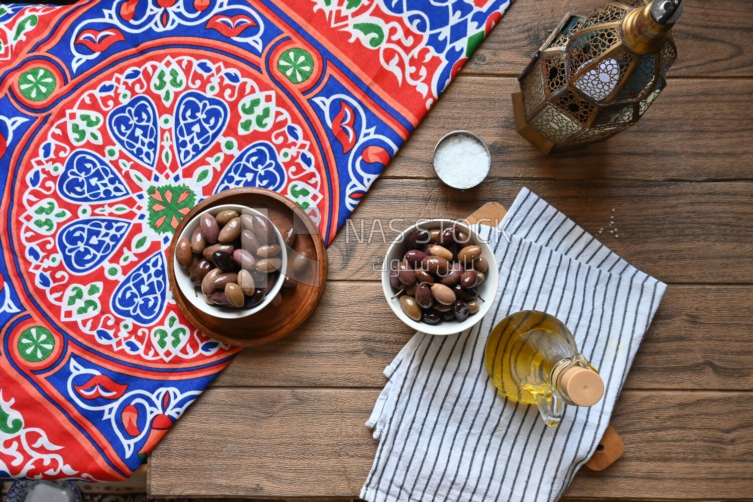 Bowl of Pickled black olives, Egyptian pickles, Arab restaurants