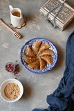 Plate of Qatayef with nuts, oriental Arabic sweets, Ramadan sweets