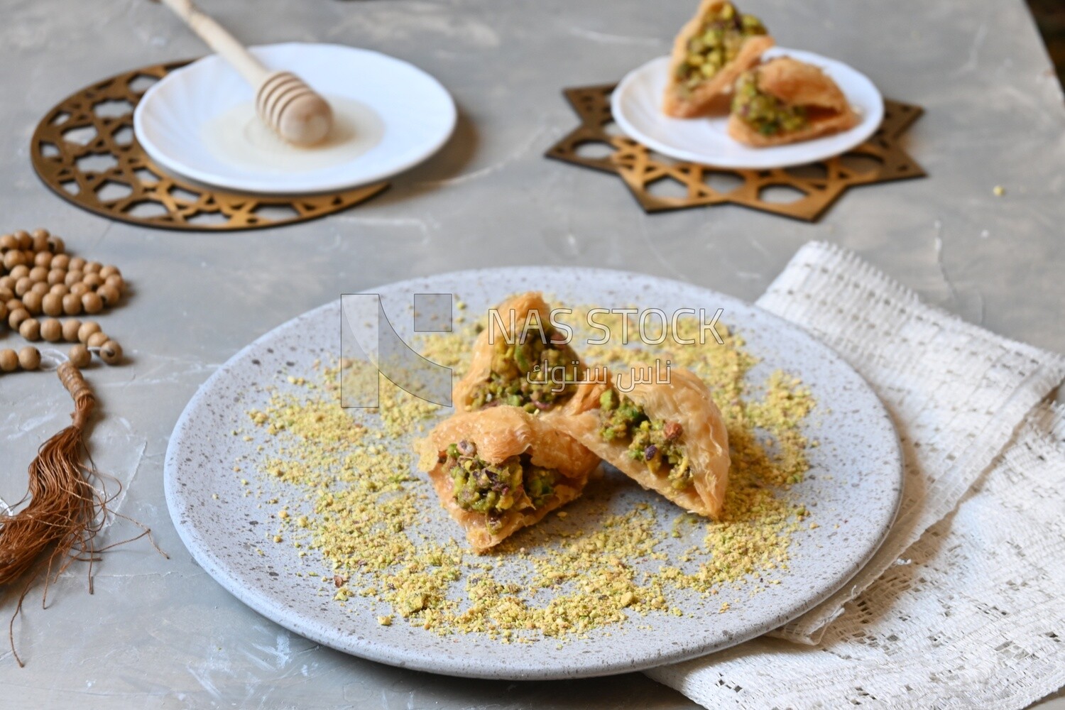 Baklava with nuts, oriental Arabic sweets, Ramadan sweets