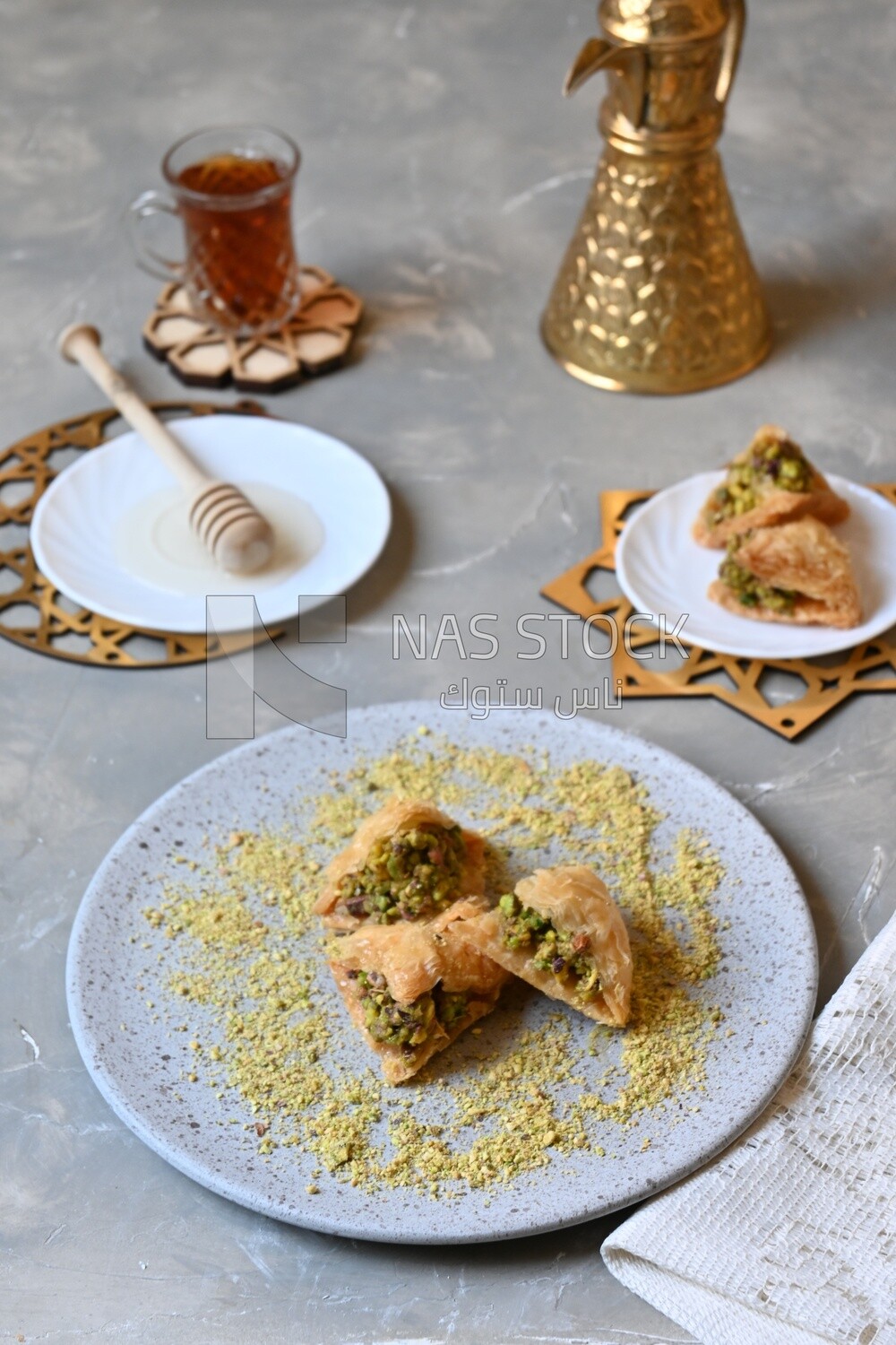Baklava with nuts, oriental Arabic sweets, Ramadan sweets