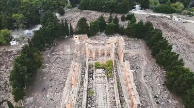 drone footage of the Temple of Zeus, Cyrene, Libya, history of Libya, landmarks in Libya
