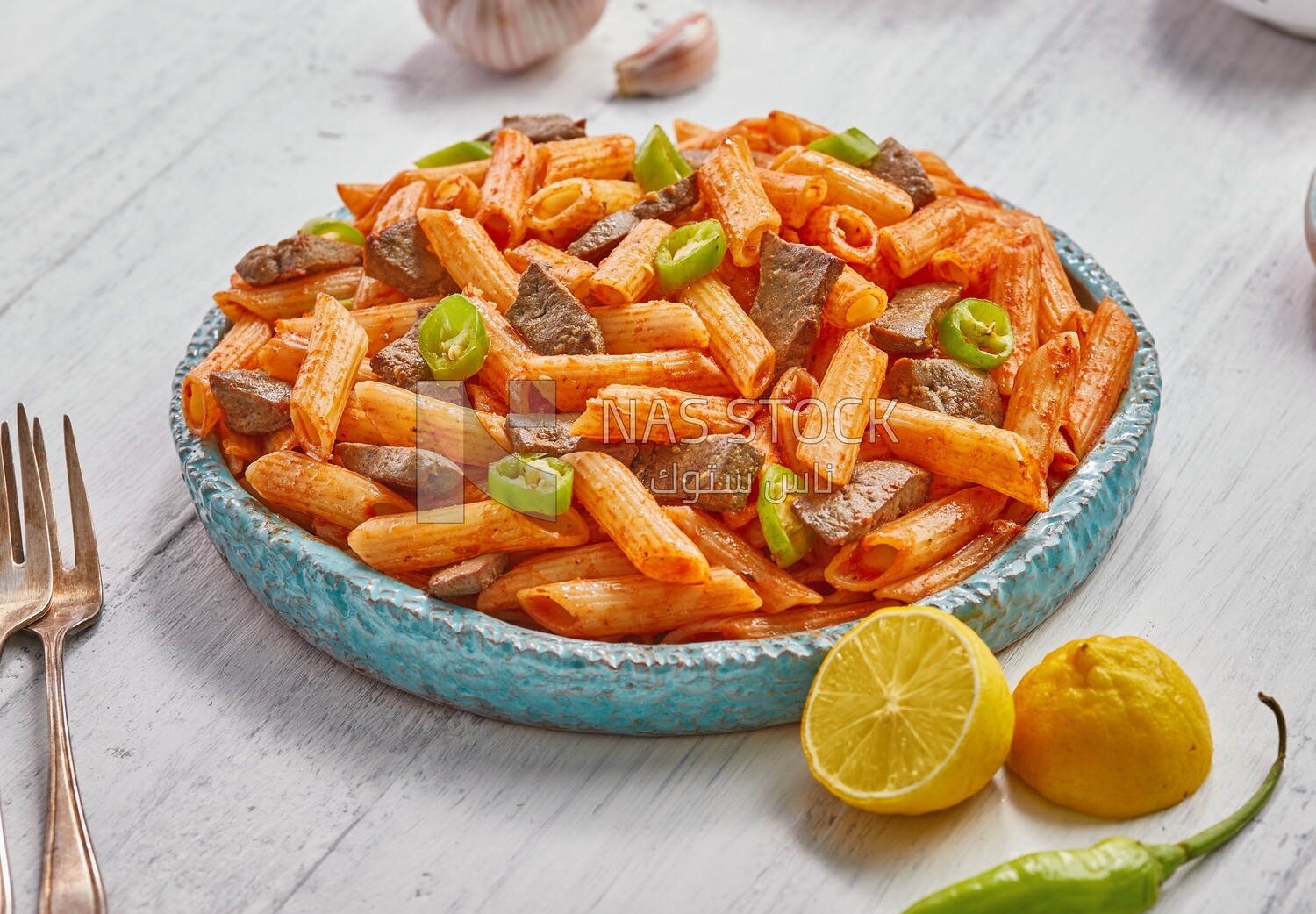 Liver pasta dish with hot pepper