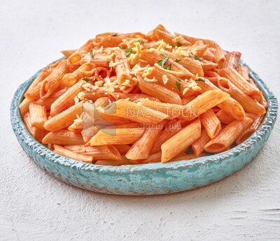 Plate of pasta in a solid background