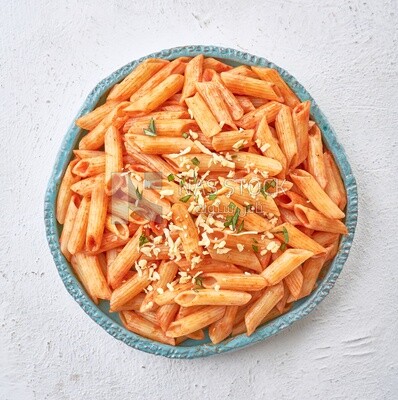 Pasta with red sauce in a solid background