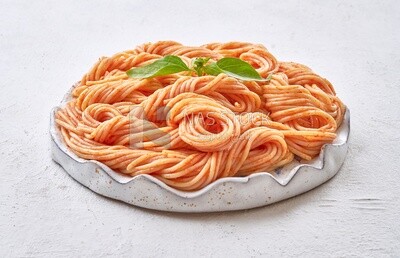 Plate of spaghetti in red sauce