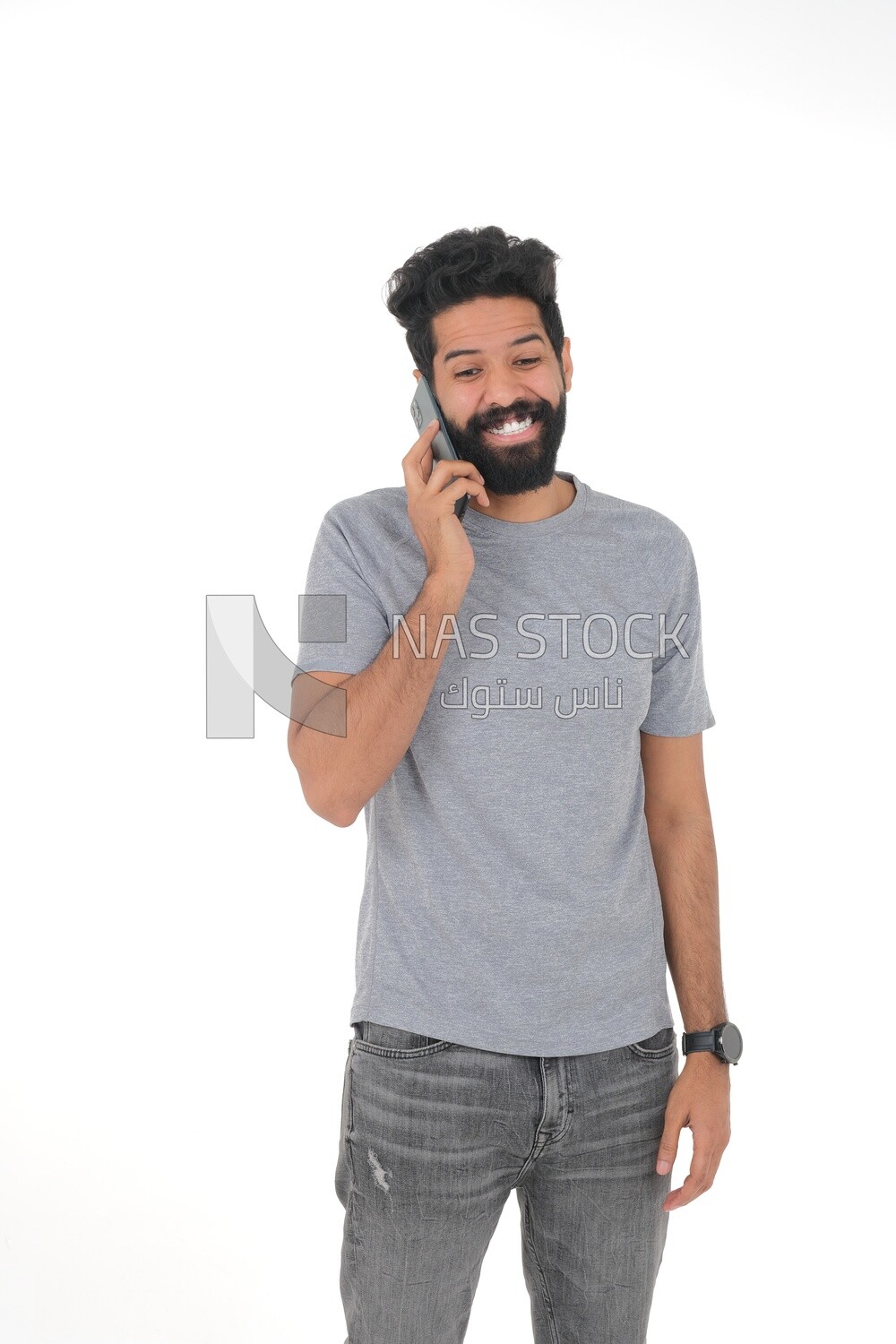 saudi man using a mobile phone, communicating with individuals, online requests and marketing, social relations, using technical devices, white background