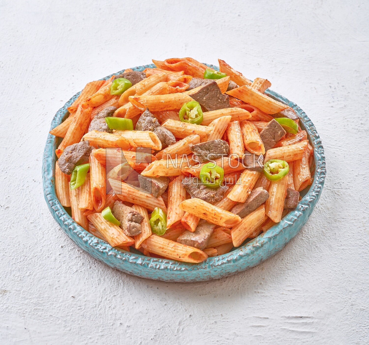 pasta with liver in a solid background