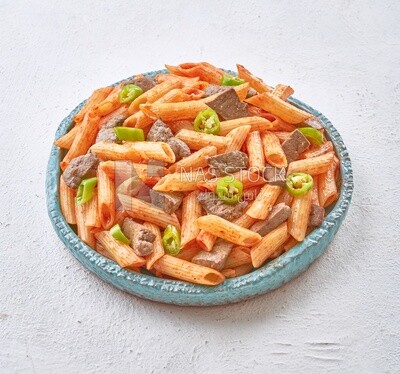 pasta with liver in a solid background