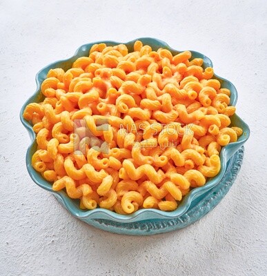 Top view of a plate of pasta and cheese