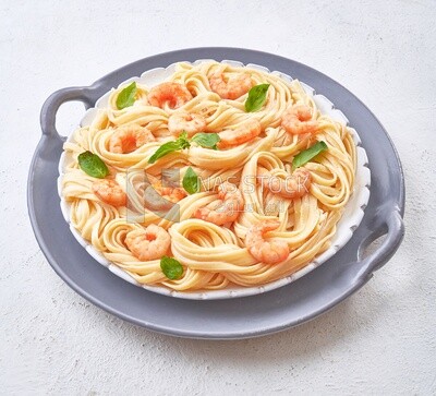 Spaghetti with shrimp ,Top view