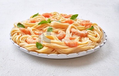 Spaghetti with shrimp ,Side view