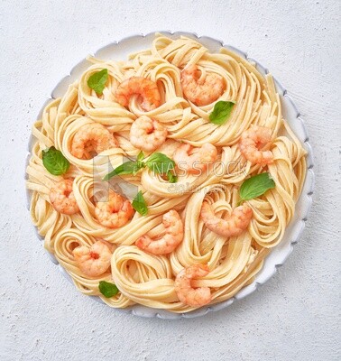 Spaghetti with shrimp ,Top view