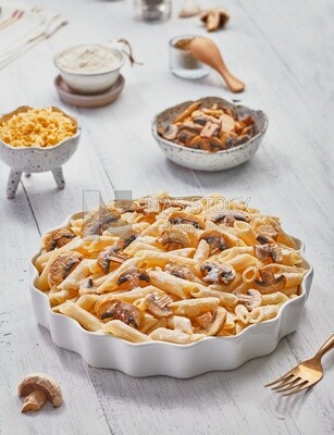 Pasta with mushrooms and appetizers