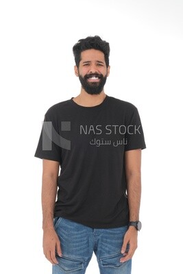 close-up of a Saudi man, wearing casual clothes, Saudi model, white background