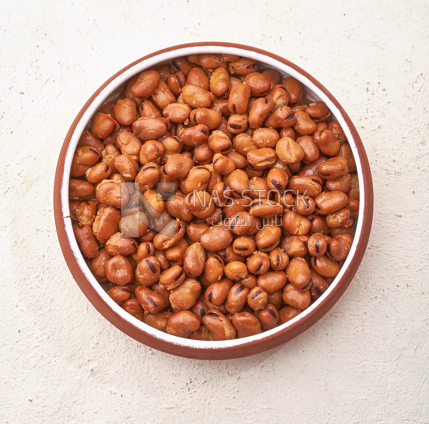 Close-up of oriental breakfast, a dish of foul medames, Arabic breakfast, arab restaurant