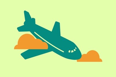 طائرة مع سحب على خلفية بيضاء