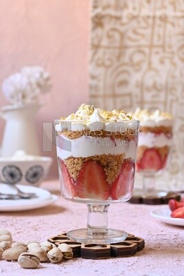 cup of kunafa with strawberries
